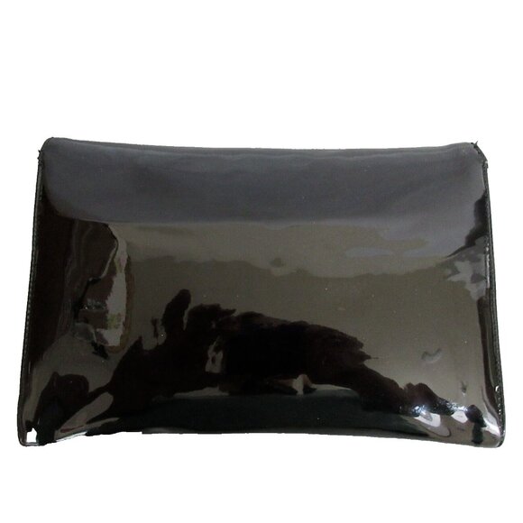 Crossbody Purse Black Faux Patent Leather Envelope Flap Clutch Bag Magnetic Snap - Picture 3 of 8